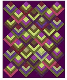 a purple and green quilt with squares on it