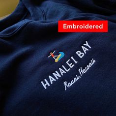 *SIZES ARE UNISEX*  -I'd suggest your usual size for a more fitted look, or sizing up for a more relaxed fit.*these sweatshirts are extra comfy when oversized  ️ "Hanalei Bay, Kauai, Hawaii" embroidered on a comfy navy crewneck. A sturdy and warm sweatshirt bound to keep you warm in the colder months. A pre-shrunk, classic fit sweater that's made with air-jet spun yarn for a soft feel and reduced pilling. Your new favorite sweatshirt! * 50% cotton, 50% polyester * Pre-shrunk * Classic fit with n Hanalei Bay Kauai, Hawaii Crewneck, Surf Sweatshirt, Vintage Surfing, Surf Vintage, Beach Hoodie, Aesthetic Ocean, Hanalei Bay, Navy Crewneck