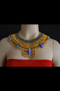 Ancient Egyptian Beaded Cleopatra Collar by CleopatraCollar, $10.99 Egyptian Beaded Necklace, Cleopatra Necklace, Queen Cleopatra, Ancient Egyptian, Ladies Fashion, Mosaic Art, Blue Gold