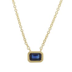 Details: 14k Yellow Gold Bezel Setting Sapphire Necklace Bezel: 6x4mm Strengthen Intuition, Blue Sapphire Necklace, Bezel Necklace, Sapphire Color, Squash Blossom, Blue Gems, Sapphire Necklace, East West, Bezel Setting