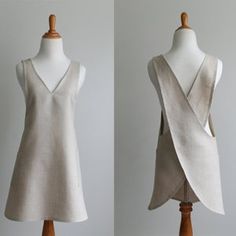 two views of the back and side of a dress on a mannequin stand