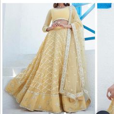 3 Piece Embroidery Lehenga, Yellow Mirror, Yellow Mirrors, Georgette Lehenga, Yellow Embroidery, Organza Lehenga, Yellow Lehenga, Party Wear Lehenga Choli, Desi Wear