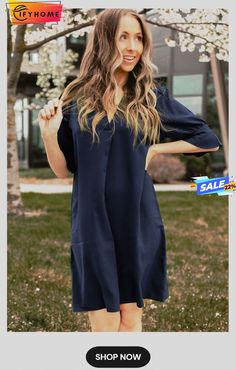 Blue Ruffled Sleeve Shift Dress Shift Dress, On Sale, Free Shipping, Blue