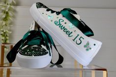 Quinceanera Sneakers, Quinceañera Shoes, Birthday Sneakers, Quince Shoes, Quinceanera Dances, Shoe Custom, Quinceanera Shoes, 15 Birthday, Rainbow Sneakers