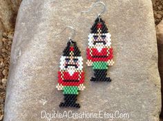 Nutcracker Beaded Earrings - Etsy Beadcraft Ideas, Halloween Beads, Christmas Bead, Bead Loom Patterns, Beaded Animals, Delica Beads, Please Come Back, Loom Patterns, Seed Bead Earrings