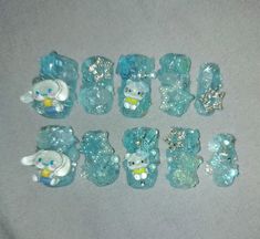 Blue gyaru junk nails sanrio hello kitty y2k     #pressonnails #y2k Blue Gyaru Nails, Blue Junk Nails, Blue Gyaru, Nails Sanrio, Sanrio Nails, Hello Kitty Y2k