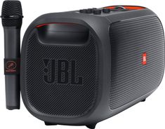 the jbl boombox with microphone attached to it