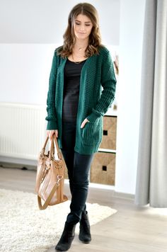 Green Dress With Cardigan, Dress With Cardigan Fall, Cardigan Outfit Aesthetic, Long Cardigan Outfit, Cardigan Fall Outfit, Dark Green Cardigan