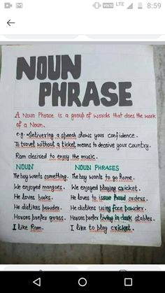 a piece of paper with words written on it that read non - phrase, nom phase is a group of words that does not look like those