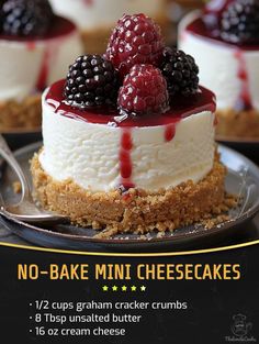 there is a small cheesecake with berries on top