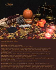 My correspondences chart for the sabbat Mabon with altar. - By Skyla NightOwl - The Magical Circle School - www.themagicalcircle.net Pagan Festivals, Autumnal Equinox, Harvest Festival, Season Of The Witch, Beltane, Wine Colored, Samhain, Yule