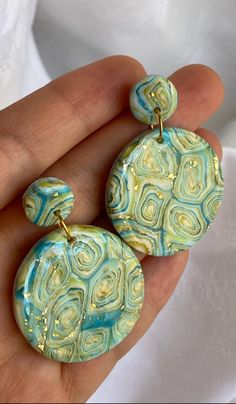 Hand Made Polymer Clay Earrings Birthday Wedding Gift Present Summer Handmade Round Earrings For Birthday, Handmade Green Earrings For Birthday, Handmade Green Earrings For Birthdays, Polymer Earrings, Earrings Jewelry, Polymer Clay Earrings, Wedding Shop, Clay Earrings, Wedding Gift