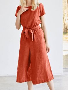 Solid Pocket Short Sleeve Wide Leg Jumpsuit with Belt Casual Solid Belted Jumpsuits And Rompers, Short Sleeve Jumpsuits And Rompers With Pockets For Beach, Jumpsuit With Belt, Color Pick, Wide Leg Jumpsuit, Shorts With Pockets, Shoulder Length, Design Element, Wide Leg