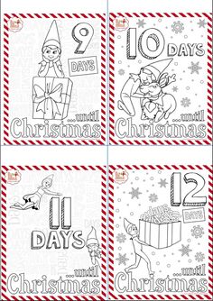 four christmas coloring pages with the numbers one, two and three for each child to color