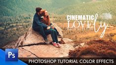 a man and woman sitting on top of a rock next to the words cinematic love story