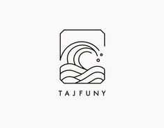 a black and white logo for a company called tafuny, with waves in the background