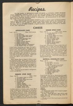 an old recipe book with instructions for cakes