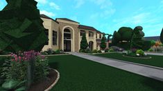 a large house with lots of landscaping around it