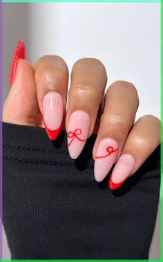 Get inspired by 30  adorable bow nail designs, from cute 3D bow nails to short and sweet styles in pink, red, white, gold, and black. This also includes coquette nails, ribbon nails, short bow nails, french tip bow nails, bow nail art. (📷 pearliepressed IG) Ribbon Bow Nails, How To Draw A Bow On Nails, Hot Pink And Red Nails, Red Bow Nails, Red Coquette Nails, Pink Ribbon Nails, Ribbon Nails, Nails Bow, Short Bow