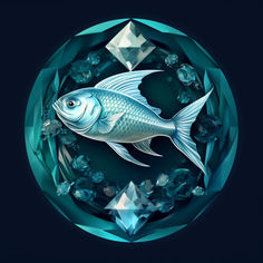 a fish in a circle surrounded by crystals