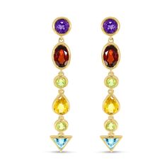 Earrings made of 14k yellow gold, featuring assorted gemstones. Gemstone Drop Earrings, Bridal Engagement Rings, Custom Bridal, Earrings 3, Buying Jewelry, Semi Precious Gemstones, Aquamarine, Citrine, Semi Precious