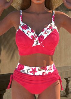 ROTITA Jacquard Hot Pink Floral Print Bikini Set Modlily Swimwear, Hot Pink Floral, Pink Floral Print, Cute Swimsuits, Swim Dress, Bra Styles, Swimwear Fashion, Swimwear Tops, Pink Floral