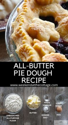 an image of pie dough recipe with all butter and ingredients in the bottom right corner