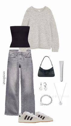 #outfits Grey Jeans Outfit, Outfit Campus, Campus Outfit, Water Movement, Looks Pinterest, Mode Zara, Outfit Jeans