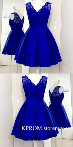 Charming Royal Blue Cute Prom Dress, Lace Satin Short Homecoming Dress,V Neck Illusion Back Cocktail Dress for Teens on Storenvy Cocktail Dress For Teens, Cute Prom Dress, Prom Dress Lace, Cute Homecoming Dresses, Marine Uniform, Blue Homecoming Dresses, Blue Cute, Satin Short, Cute Prom Dresses