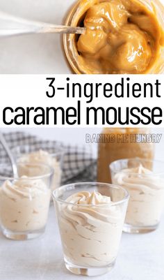 3 ingredient caramel mousse in small glass cups