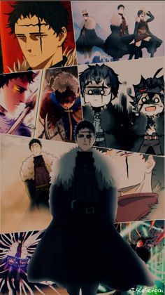 an anime character collage with many different characters in the same photo, including one man and