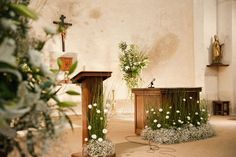 the altars are decorated with flowers and candles