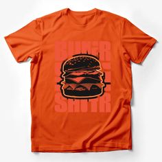 Classic Burger Graphic T-Shirt, Bold Red Foodie Tee, Unisex Burger Lovers Shirt, Casual Streetwear Male T-Shirt Custom graphic T-Shirt.Customize your color Orange Graphic Print Shirt For Streetwear, Red Short Sleeve T-shirt With Text Print, Orange Graphic T-shirt For Streetwear, Orange Graphic Design T-shirt For Streetwear, Orange Graphic Tee For Streetwear, Orange Crew Neck T-shirt With Logo Print, Red Crew Neck Top With Graphic Design, Orange Short Sleeve T-shirt With Text Print, Orange Short Sleeve T-shirt With Letter Print