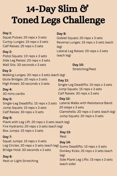 Hey there! Looking to tone up those legs in a fun and effective way? 🌟 Join our 14-Day Slim & Toned Legs Challenge! This plan is perfect for all fitness levels and includes a mix of exercises to target every part of your legs. Don't forget, if you've got a resistance band, use it to amp up the workout! It's all about feeling great and making progress at your own pace. 30 Day Slim Leg Challenge, Toned Legs At Home Workouts, How To Tone Your Legs Fast, Slim Leg Workout In A Week, Slim Toned Leg Workout, Toning Legs Workout At Home, Tone Legs In 2 Weeks, Toned Legs Home Workout, Toned Legs Fast