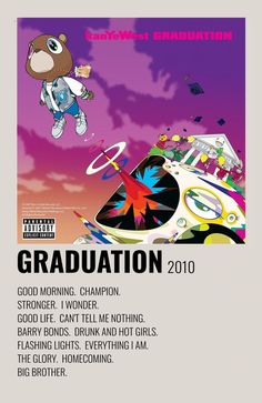 the poster for graduation 2010 shows an image of a bear flying through the air and holding a