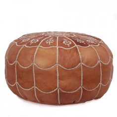 moroccan leather pouff, dark tan, arch design