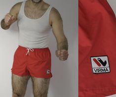 Vintage made in Italy Virma running red shorts Sportswear training sports  Size on the label: please check the pictures (vintage size, please check the measurements to make sure it will fit you). Model in pictures is 5'57 ft (170 cm) tall. Measurements, flat / approximate measurements: Waist: 30 cm (11.81'') - 47 cm (18.50'') Material: please check the pictures.  Very good vintage condition. Look at all the photos for a more detailed description. Due to camera and your monitor settings colors may appear slightly different than they are in real life. PLEASE read description. For better fitting I would suggest you compare measurements to a garment that you have in your closet to ensure a proper fit.  SHIPPING: the item will be ship like priority mail from Lithuania, Europe. I'm not responsib Casual University Red Sports Shorts, Red Sporty Gym Shorts, Red Retro Sports Top, Sporty Red Running Shorts, Red Sporty Running Shorts, Red Sportswear Shorts For Training, Red Running Sportswear Shorts, Red Vintage Summer Shorts, Running Short