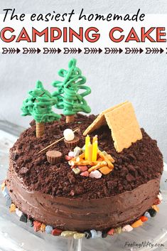 there is a cake that has been made to look like a camp site on it