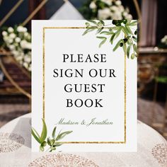 Elegant Green Gold Botanical Guest Book Foam Board