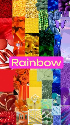 a collage of different colors and shapes with the words rainbow