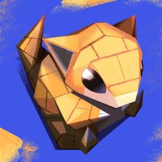 an animal made out of paper on top of a blue background with yellow and orange colors