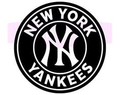 the new york yankees logo is shown in this black and white circle with pink lettering