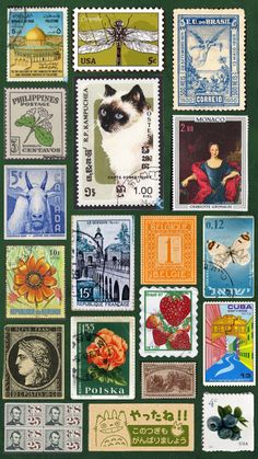 some stamps with different pictures on them