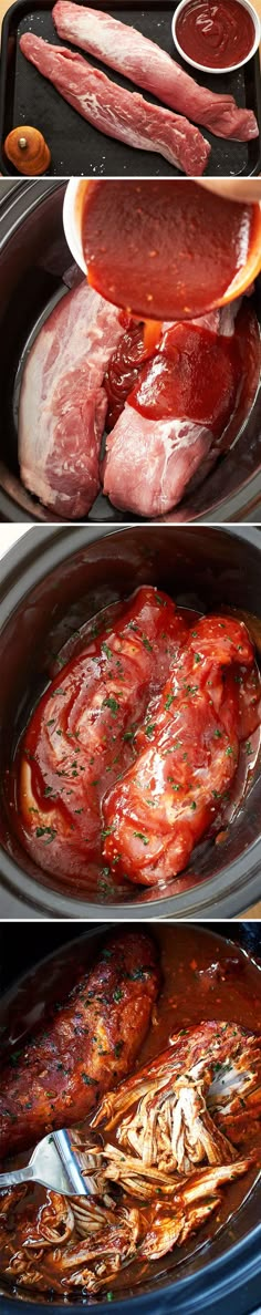 the process of cooking meat in an slow cooker