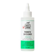 a bottle of liquid that is green and white with the words probioticc ear cleaner on