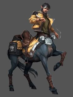 a man riding on the back of a horse wearing a yellow jacket and black pants