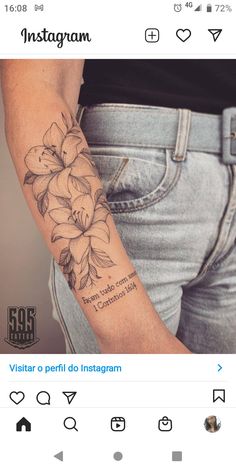 a woman's arm with flowers on it and the words instagram written in black ink