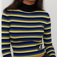 Nwt H&M X Kangol Cropped Top. Very Cute And Comfy! H&m Striped Tops, Striped Long Sleeve Tops From H&m, H&m Multicolor Tops For Spring, Peasant Crop Top, Ruffled Crop Top, Nasa Shirt, Turtle Neck Crop Top, Velvet Crop Top, Crop Top Sweatshirt