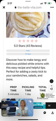 an iphone screen showing the recipe for pickled onions and how to make them taste good