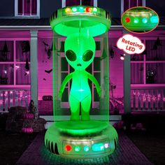 an alien lamp in front of a house at night with the words ghosting led on it